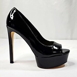 Anne Michelle Black Patent Leather Platform Heels Size 8.5